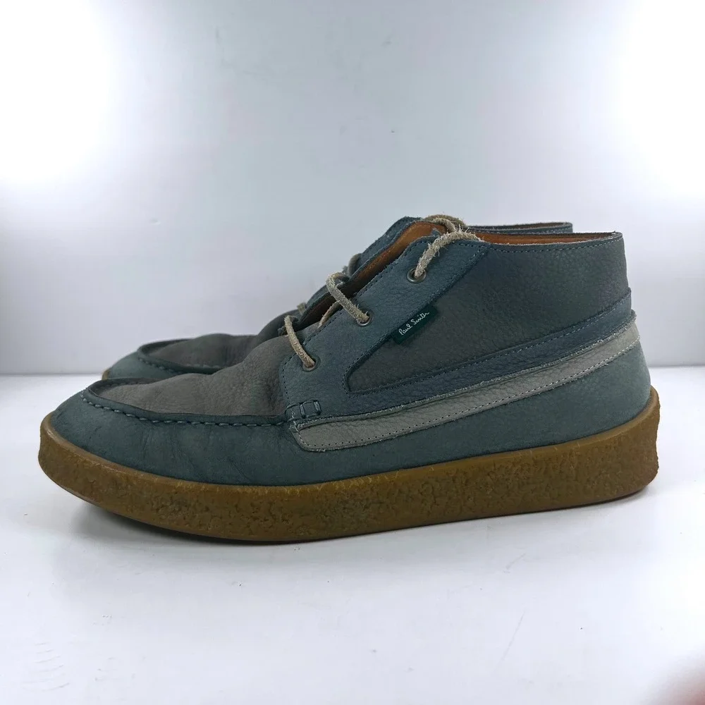 PS Paul Smith Mens Blue Grey Leather Crepe Sole Chukka Boots Size 9 UK